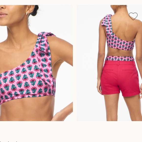 J.Crew One-shoulder bow bikini high waisted bottom Resort Pink Bright floral M - Picture 2 of 14
